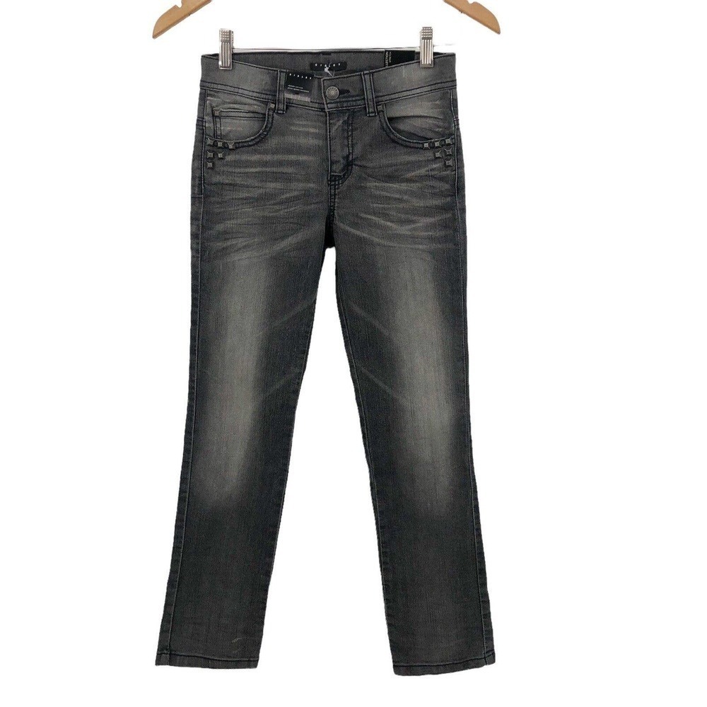 Sisley Girl's Italian Skinny Jeans Size L Black Distressed Charcoal Wash Stretch
